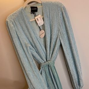 RETROFETE XS BABY BLUE WRAP SEQUIN DRESS